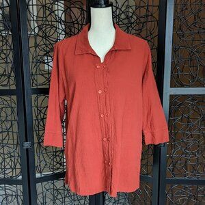 Focus Casual Life Size Medium Rust Color Button Front Tunic 3/4 Sleeves EUC